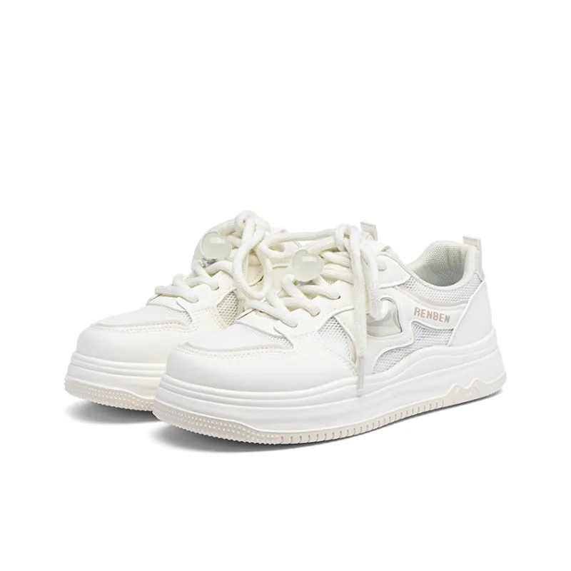 RENBEN Slip Resistant Abrasion Resistant Shock Absorbers Low Top Skateboard Shoes Women's White-2