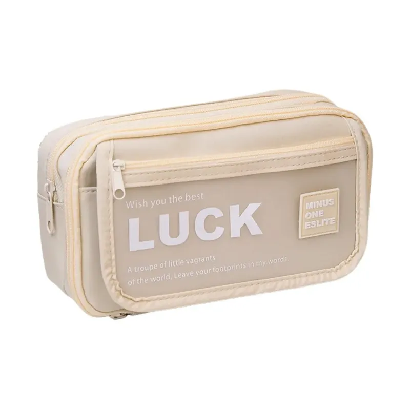 YUANPU Selected Minimalist Style Fashion Letter Print Flap Multi Layer Canvas Pencil Case Pencil Case/pencil Box-3