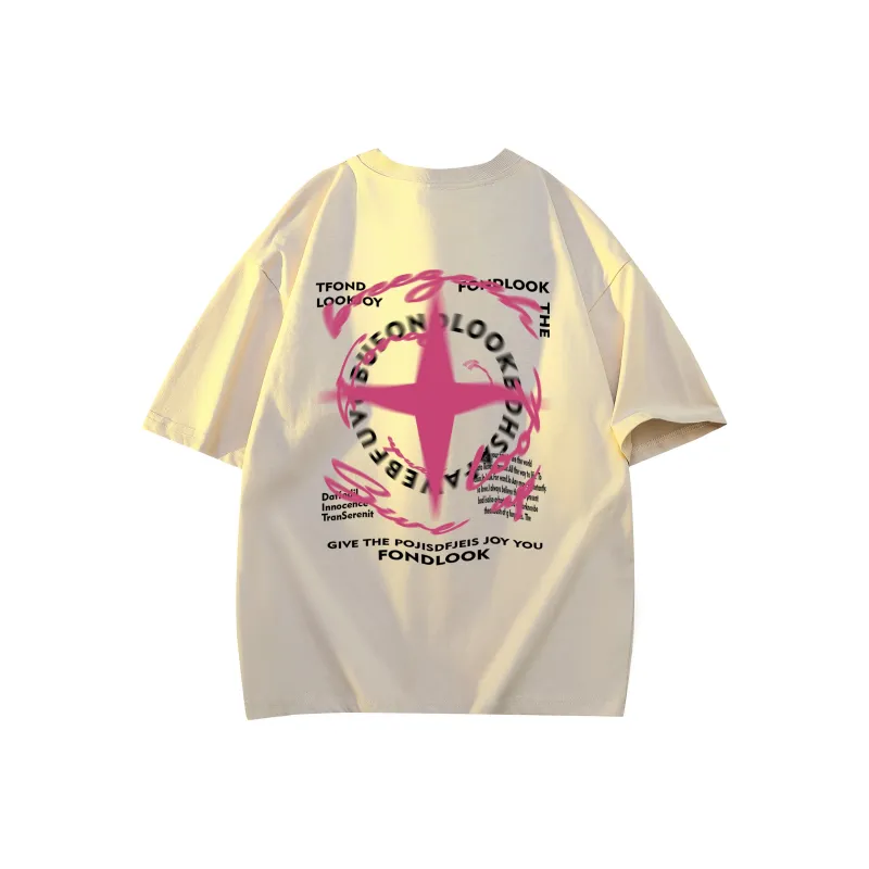 FONDLOOK T Shirts Unisex Light Beige Apricot-0