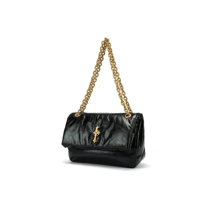 Ed Hardy Classic Series Cow Leather Shoulder Bag, Crossbody Bag Regular Women's Crack Black/Graphite Gray-6