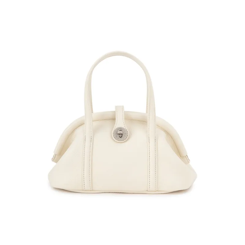 VENOF Top Grain Cow Leather One Shoulder Handheld Handbag Small Size Women's Mousse White/Cocoa Black-1