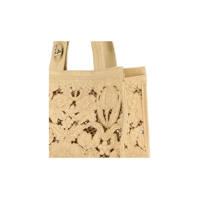Valentino GARAVANI Raffia Tote Bag Shopping Bag Handbag Women's Beige Yellow-3
