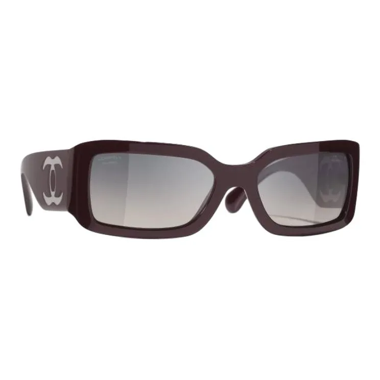 CHANEL Resin Nylon Rectangular Sunglasses Unisex Burgundy-2