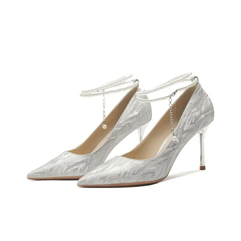 CVOJOO Slim Heel High Heels Women's Silver-4