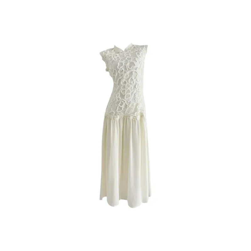 AFGGD Sleeveless Dresses Women's White-0