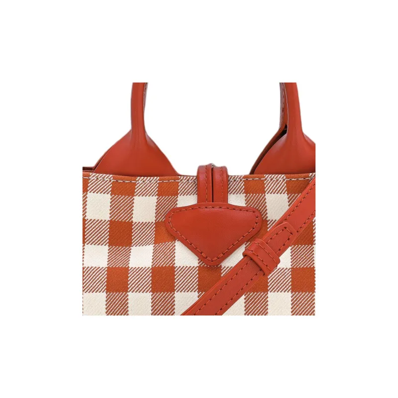 LONGCHAMP Le Roseau Cotton Canvas One Shoulder Handbag Mini Women's Red Plaid-4