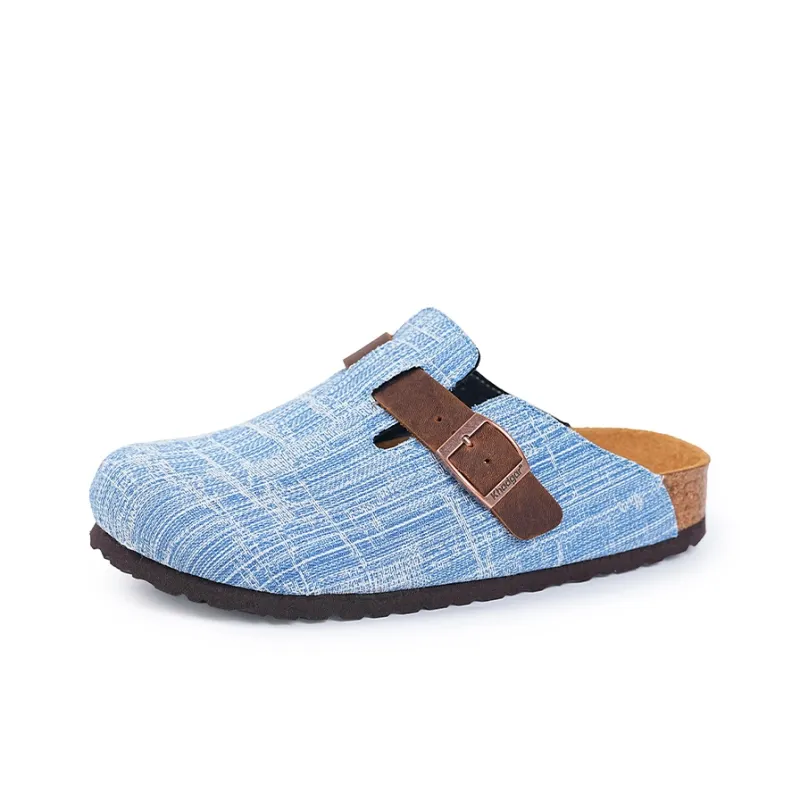 Khadgar EVA Cork Sole Quiet Abrasion Resistant Slip Resistant Closed Toe Slippers Women's Light Blue Dark Brown-1