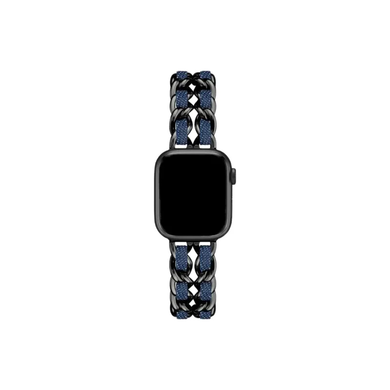 KVZUVUU Apple Compatibility Watch Band Metal, Denim Material-2