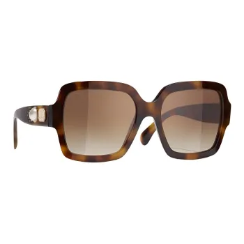 CHANEL Acetate Irregular Shape Sunglasses Unisex Tortoiseshell
