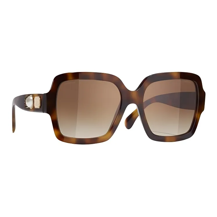 CHANEL Acetate Irregular Shape Sunglasses Unisex Tortoiseshell-0