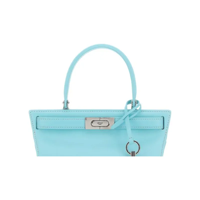 TORY BURCH Lee Radziwill Calfskin With Suede Trim Cat Eye Bag, Shoulder Bag, Crossbody Bag, Handbag Women's Blue-5