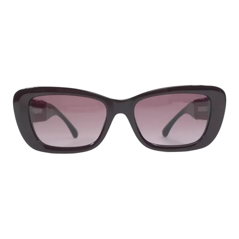 CHANEL Acetate Metal Rectangular Sunglasses Unisex Black-1