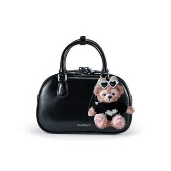 Soullight Cow Leather With Synthetic Leather Boston Bag Handbag Medium Size Women's Black