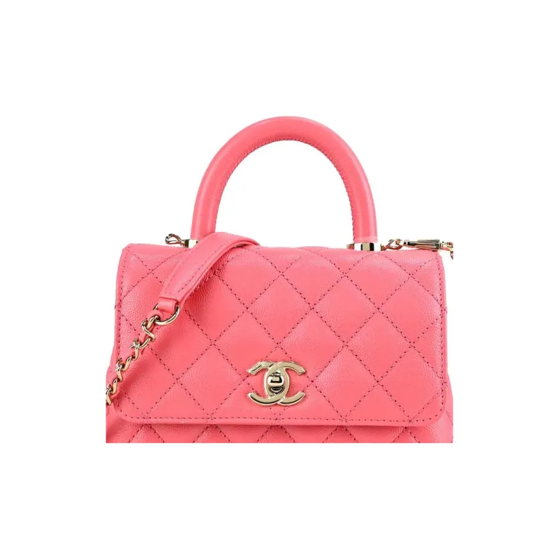 CHANEL Coco Handle Grain Calfskin Handbag, Shoulder Bag, Crossbody Bag Mini Women's Pink-4
