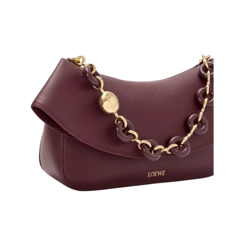 LOEWE Calfskin Crossbody One Shoulder Handbag Medium Size Women's Dark Burgundy-7