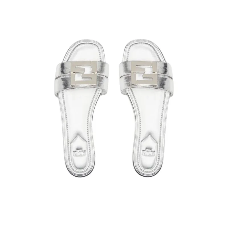 FENDI FFold Slide Slippers Women's Silver-3