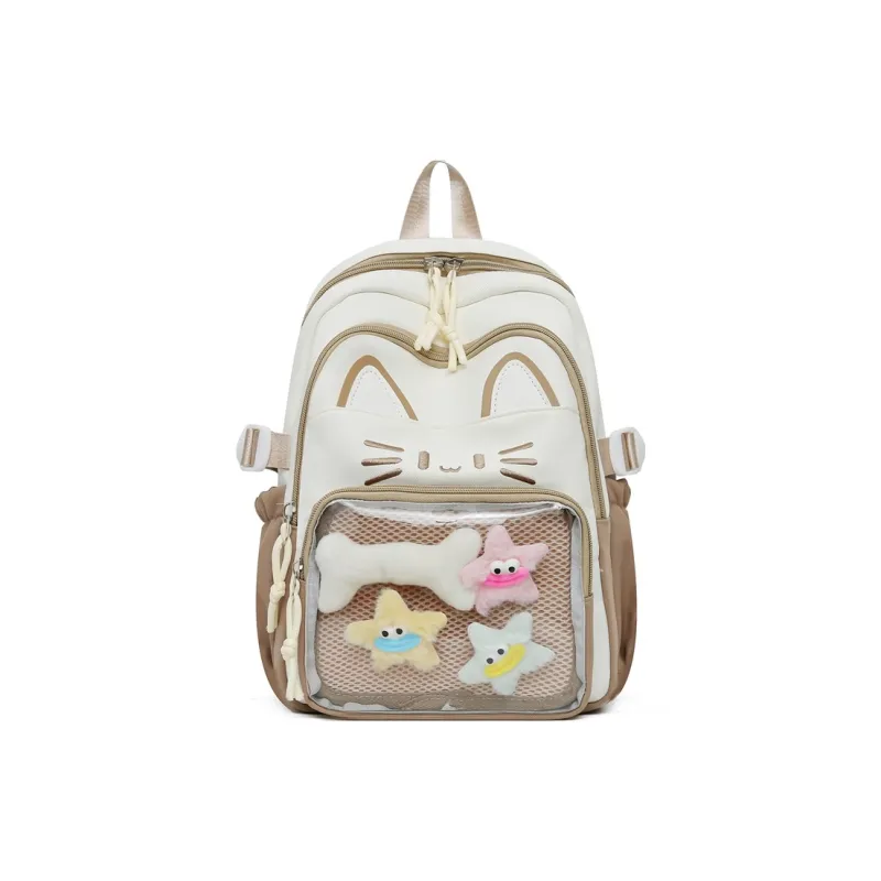Meow In The Grass Nylon Backpack Regular Women's Blue/Khaki/Red/Pink/Black-6