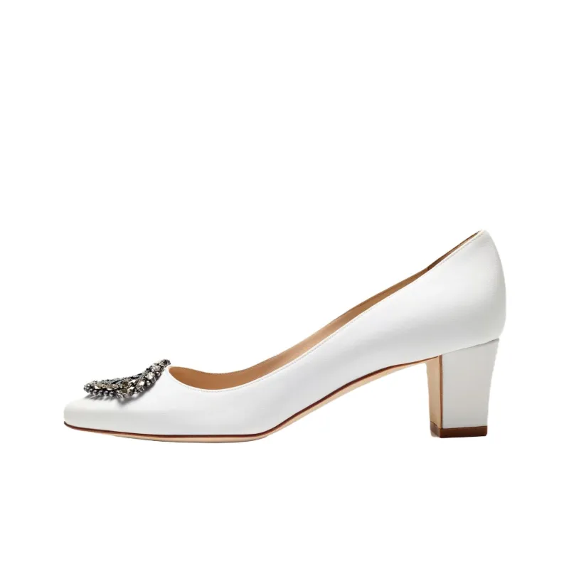 MANOLO BLAHNIK Okkato Block Heel High Heels 5cm Women's White-0