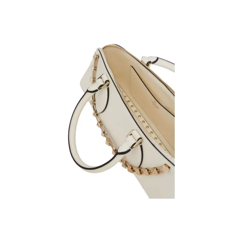 Valentino Rockstud Calfskin One Shoulder Handbag Women's Ecru-4