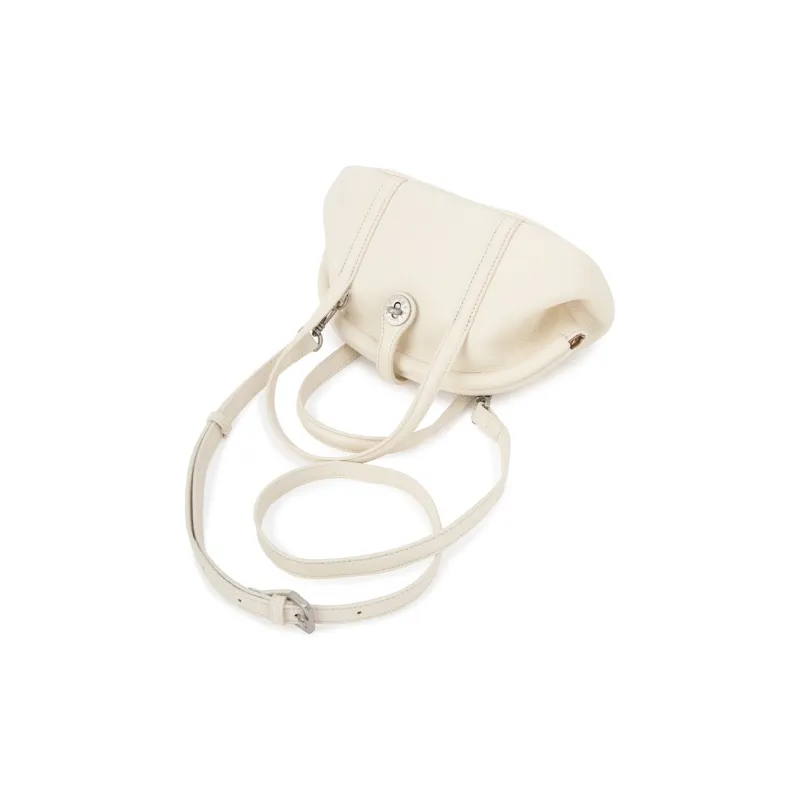 VENOF Top Grain Cow Leather One Shoulder Handheld Handbag Small Size Women's Mousse White/Cocoa Black-2