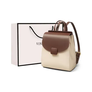 VINEY Cow Leather Backpack Regular Women's White & Coffee