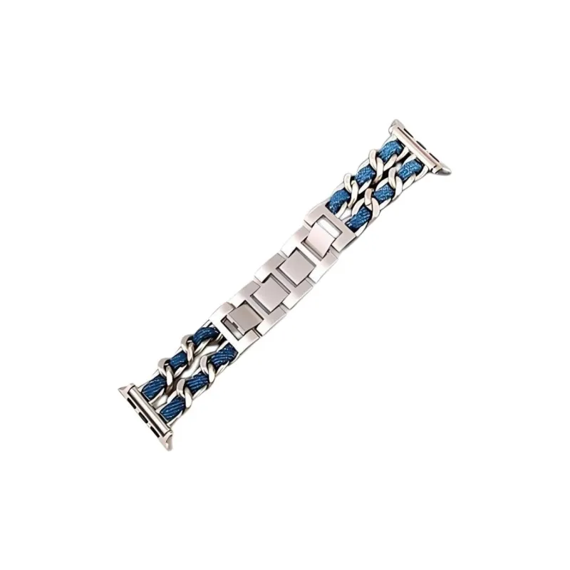 KVZUVUU Apple Compatibility Watch Band Metal, Denim Material-5