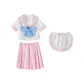 Pink Sailor Suit Four-Piece Set (Sailor Suit+Pink Pleated Skirt+Blue Large Bow Tie+Pink White Apron)