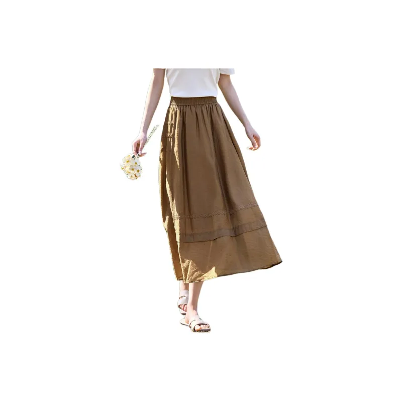XWI Casual Long Skirts Women's Coffee-0