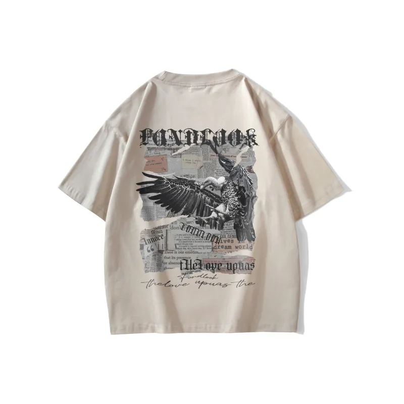 FONDLOOK T Shirts Unisex Light Beige Apricot-0