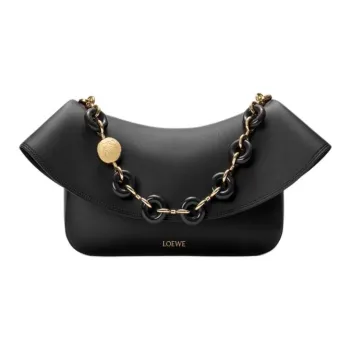 LOEWE Calfskin Crossbody One Shoulder Handbag Medium Size Women's Black
