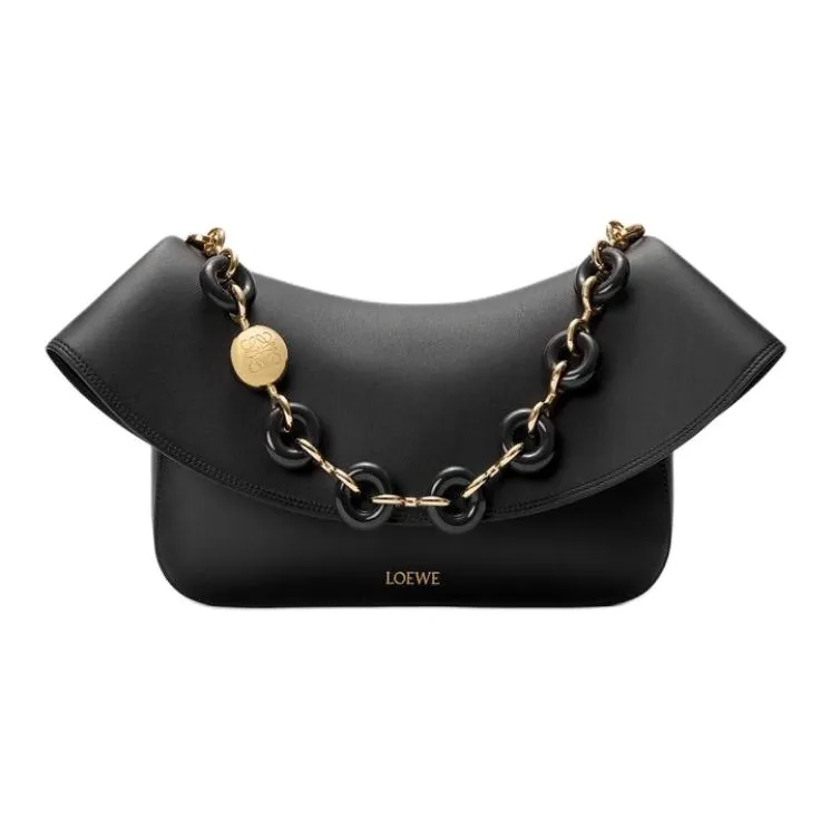 LOEWE Calfskin Crossbody One Shoulder Handbag Medium Size Women's Black-0