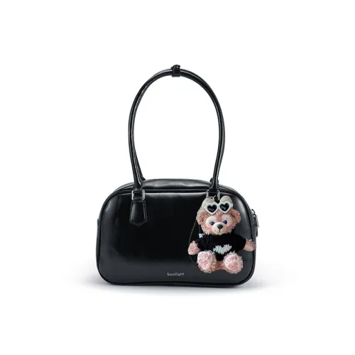 Soullight Split Cow Leather With Synthetic Leather Shoulder Bag Women's Black