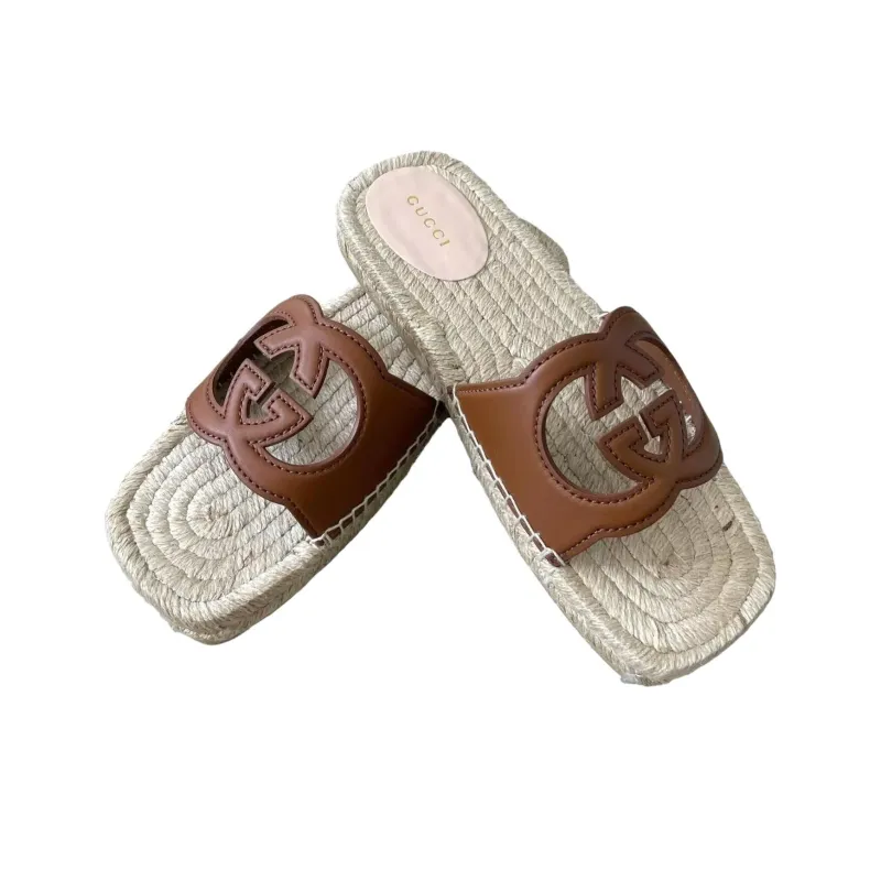 GUCCI Interlocking Slide Slippers Women's Brown-3