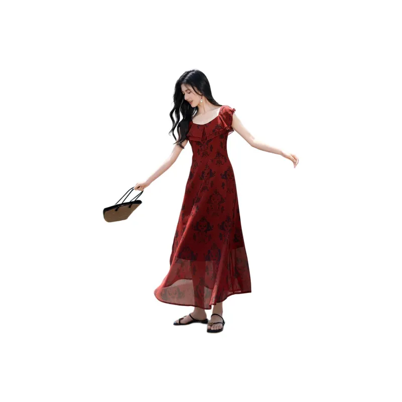 XWI Sleeveless Dresses Women's Red With Black Floral-0