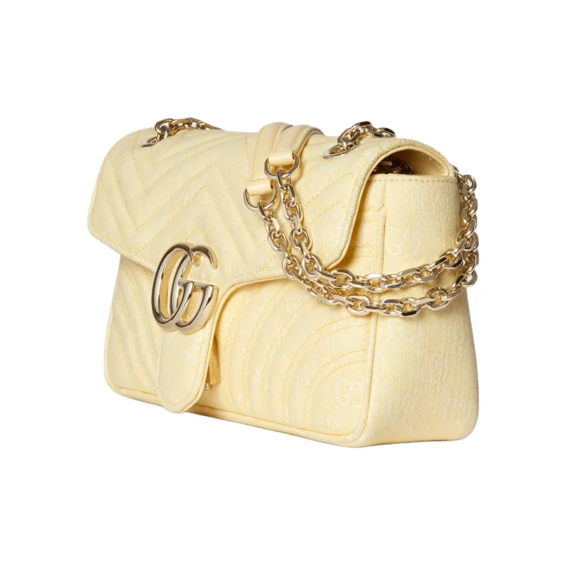 GUCCI GG Marmont Denim Crossbody Bag, Shoulder Bag Medium Size Women's Yellow & White-1