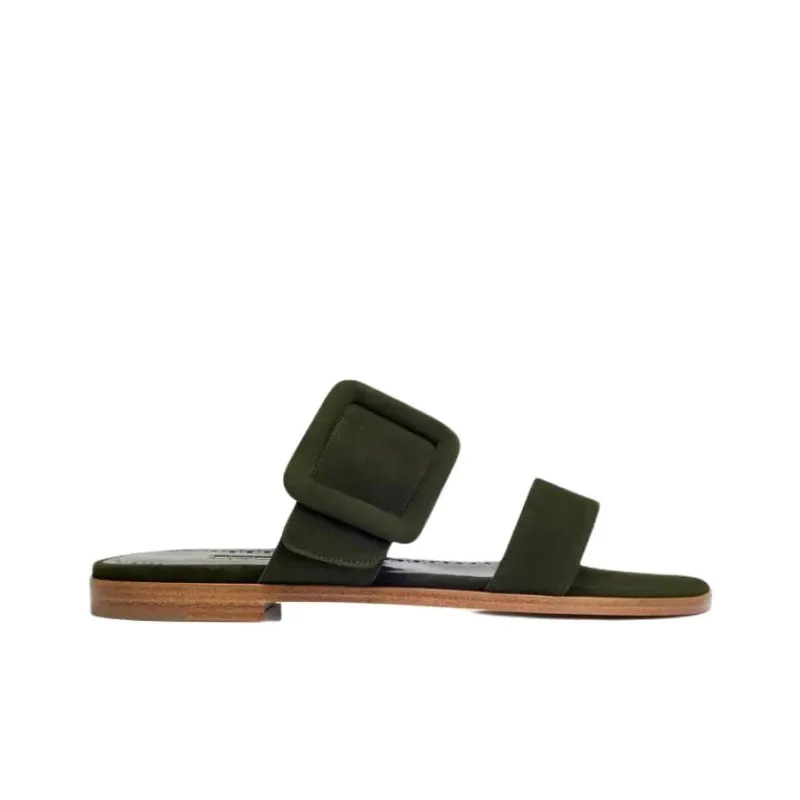 MANOLO BLAHNIK Slide Slippers Women's Dark Green-1