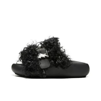 XMZY Initial Round Collection Leather Patchwork Abrasion Resistant Slide Slippers Women's