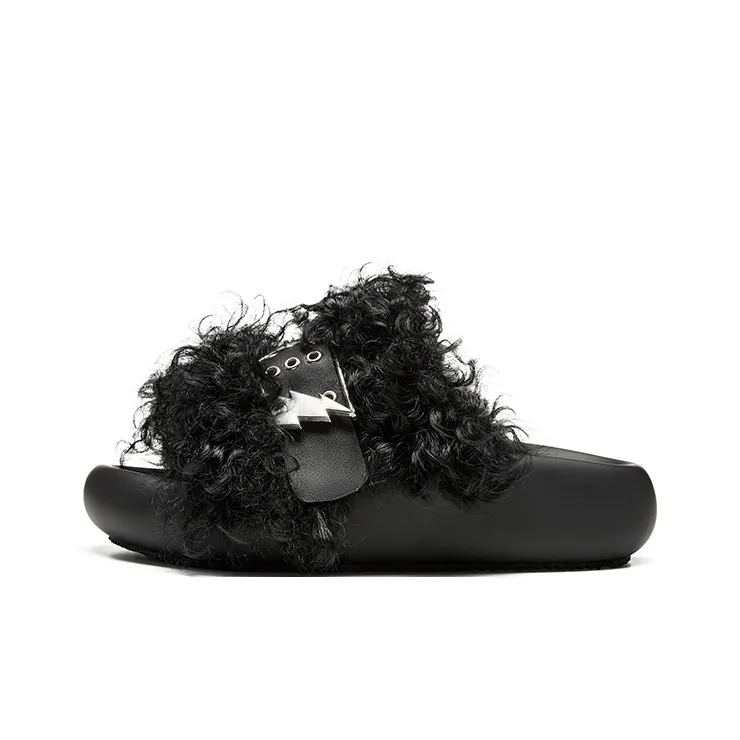 XMZY Initial Round Collection Leather Patchwork Abrasion Resistant Slide Slippers Women's-0