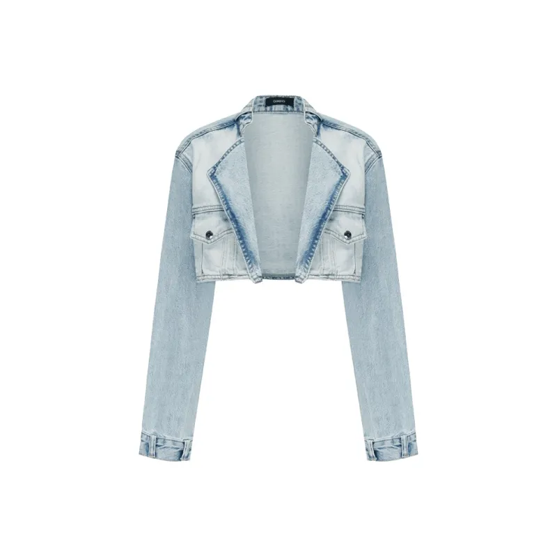 GIMING Denim Jackets Women's Blue White-0