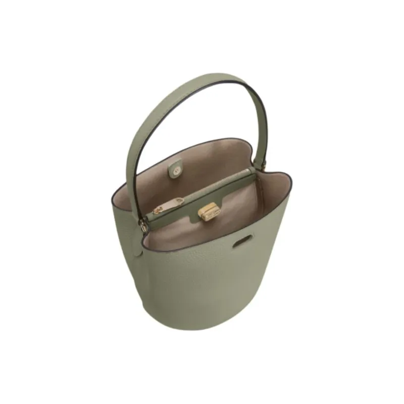 Furla Danae Cow Leather Bucket Bag, Crossbody, One Shoulder Handbag Trumpets Women's Green-3