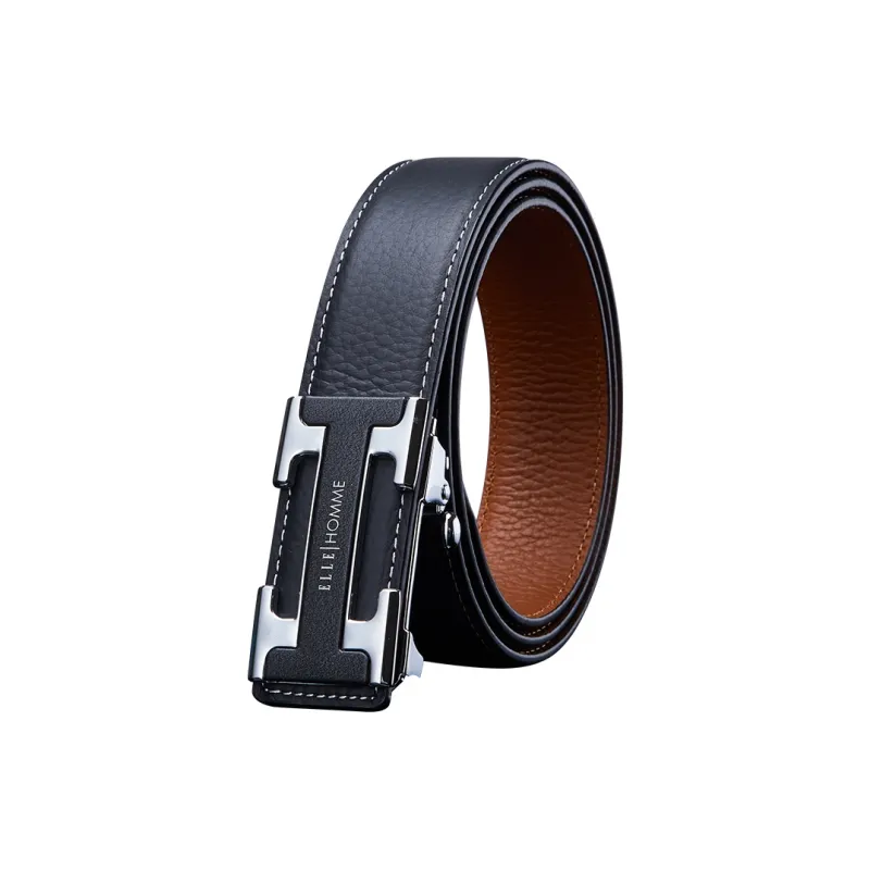 ELLE HOMME Cow Leather Students Belt Men's Silver Gold Width 3.5cm-12