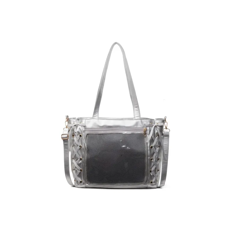 Meow In The Grass PU Shoulder Bag, Crossbody Bag Regular Women's Black/Ecru/Pink/Silver-0