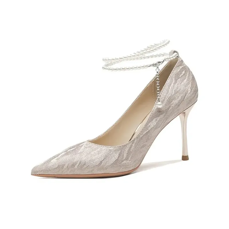 CVOJOO Slim Heel High Heels Women's Silver-8