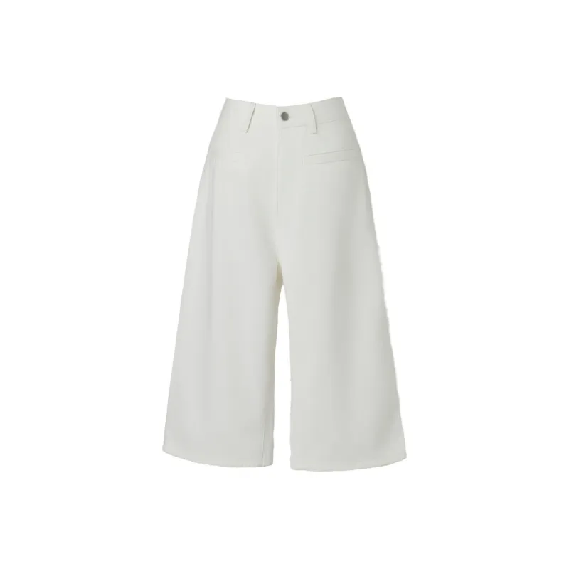Wen Shan Denim Shorts Women's White Capri Pants-0