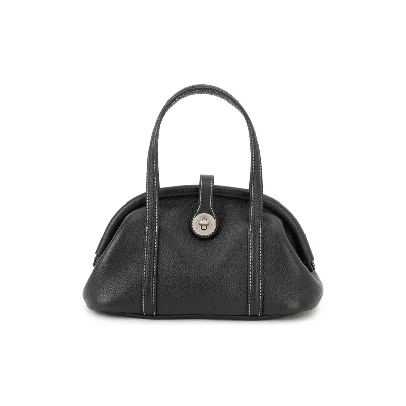 VENOF Top Grain Cow Leather One Shoulder Handheld Handbag Small Size Women's Mousse White/Cocoa Black-7