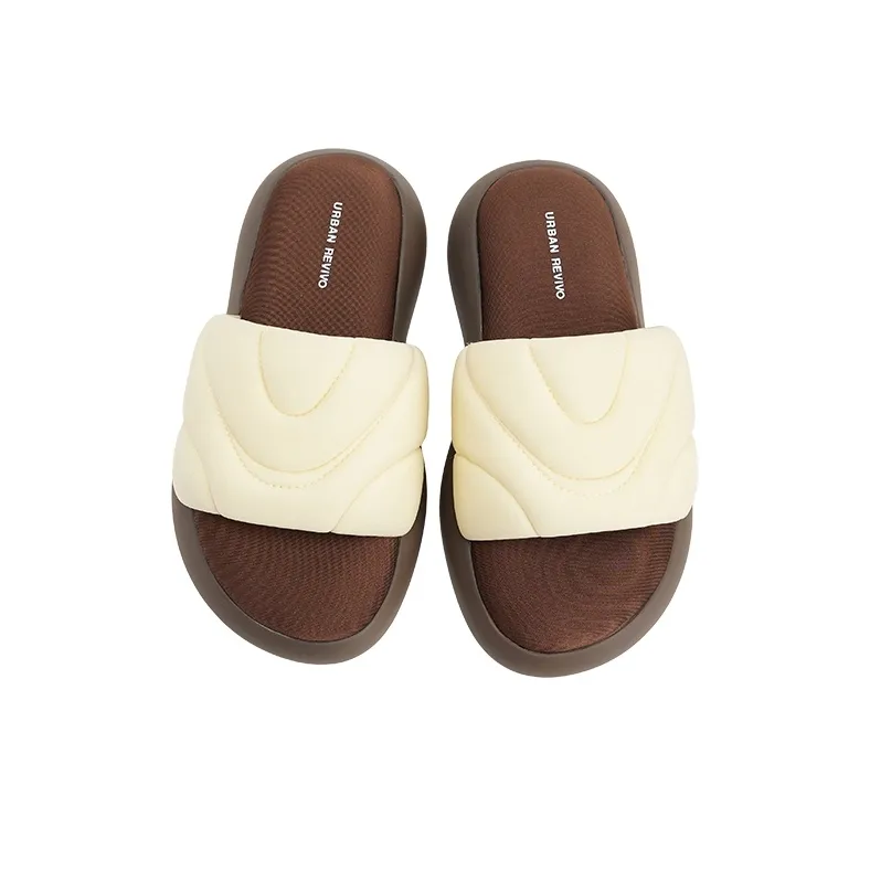 URBAN REVIVO Quiet Slide Slippers Women's Light Yellow-2
