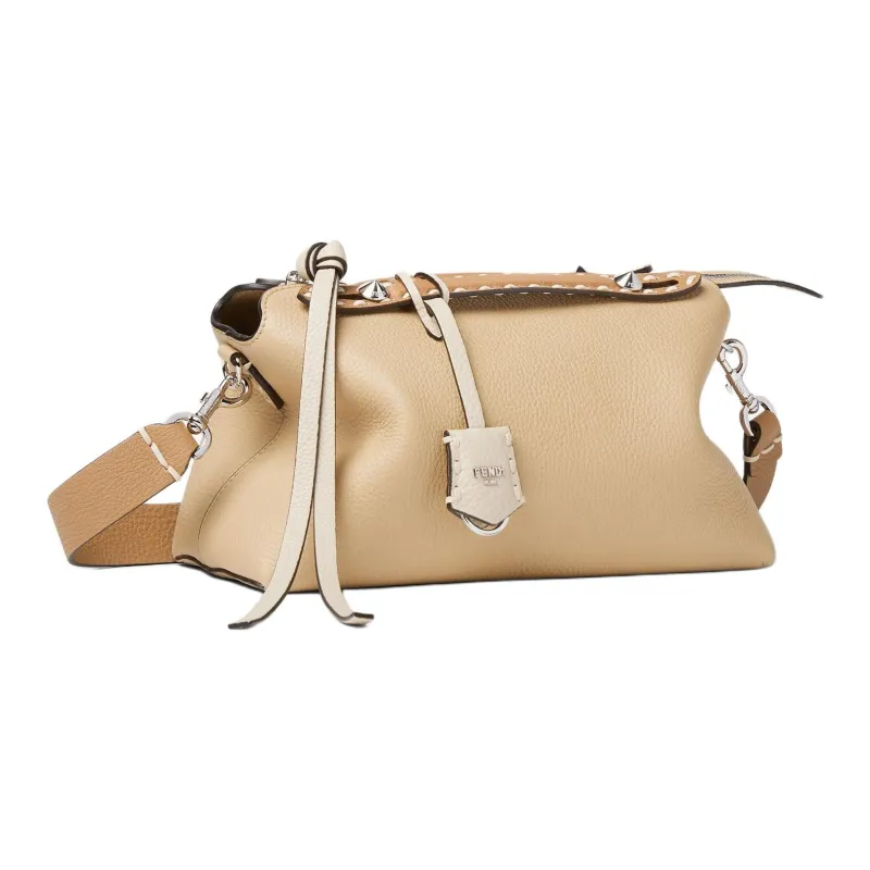 FENDI By The Way Series Leather Handbag Medium Size Women's Beige-2