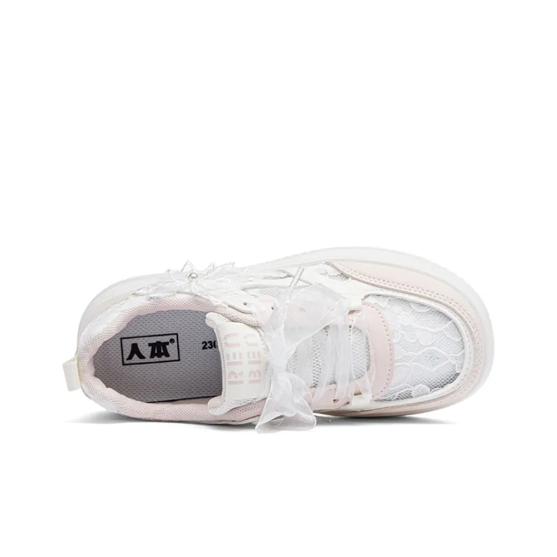 RENBEN Slip Resistant Shock Absorbers Low Top Skateboard Shoes Women's White Pink-3