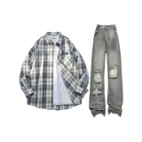 Set (Gray Checkered Top+Dark Gray Pants)