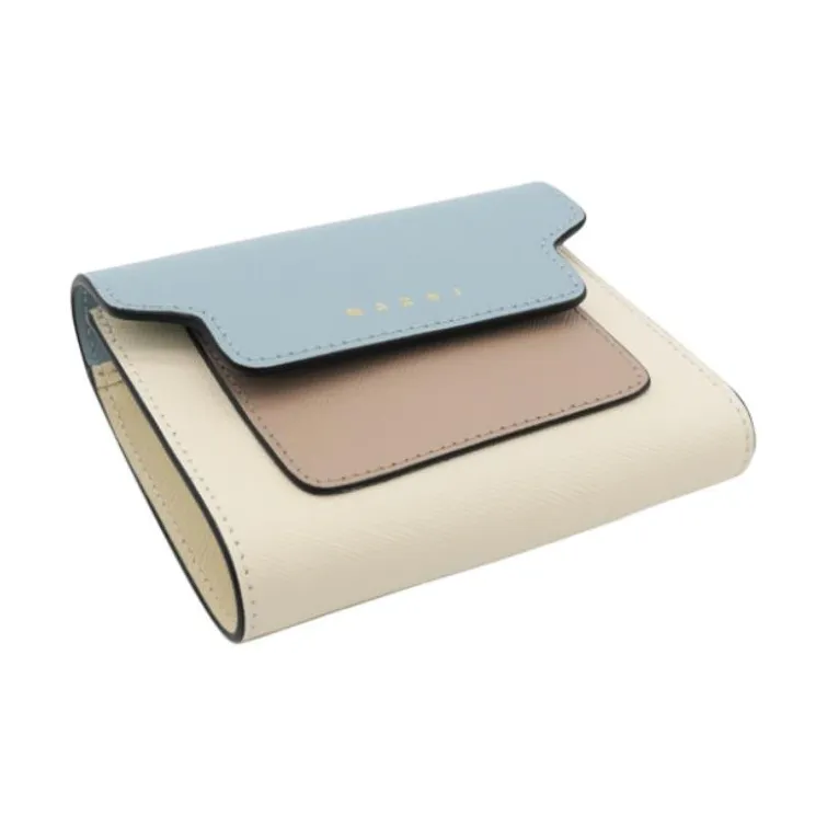 MARNI Saffiano Calfskin Wallet Women's Blue & Beige & Brown-3
